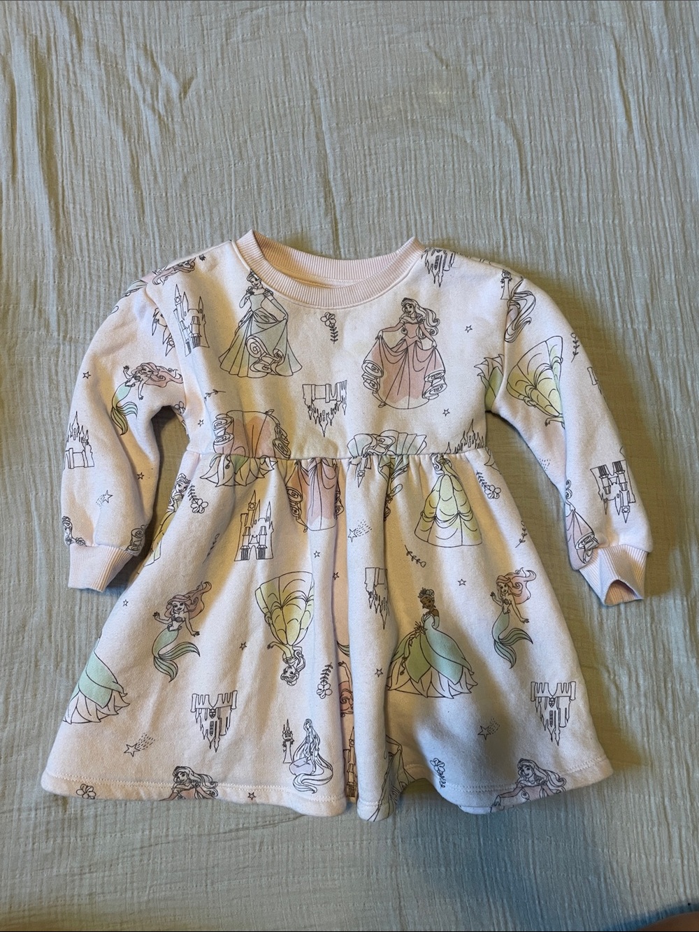 Disney Pink Princess Print Long Sleeve Girls Dress